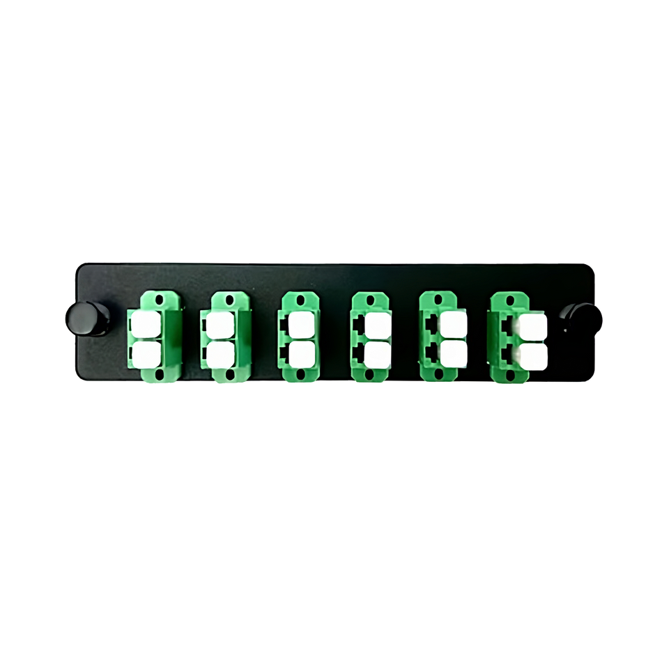 LC DX 6 Pack, 12 Fibers - Green Adapters - Black Plate